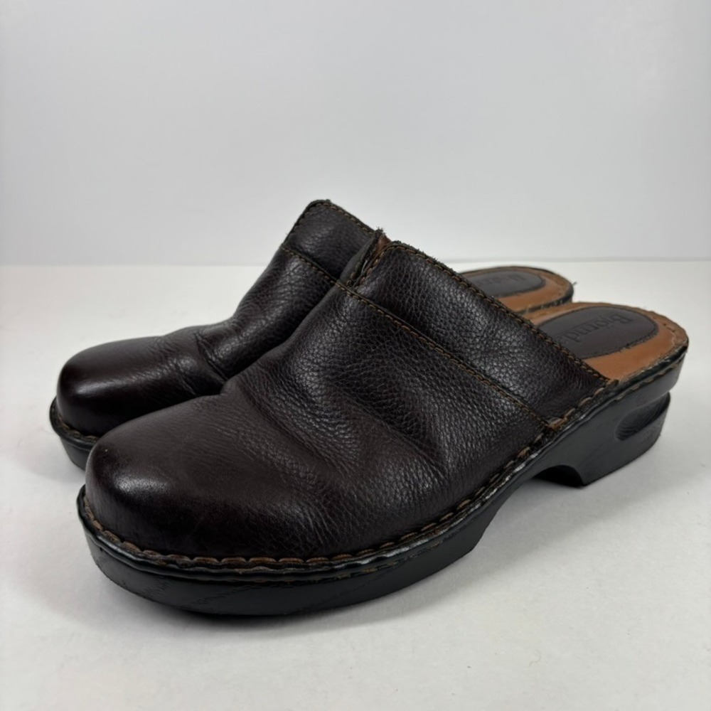 Bjorndal Molly Women's US 9M Brown Leather Mules Clogs Slip-on Wedge Shoe Casual